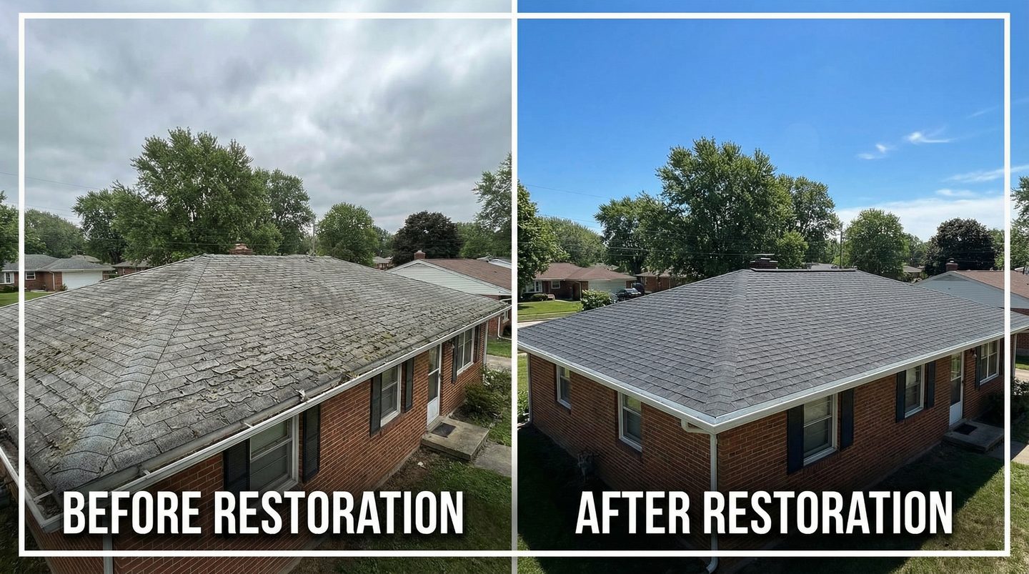 Before and after roof restoration in El Dorado, AR by El Dorado Disaster Restoration