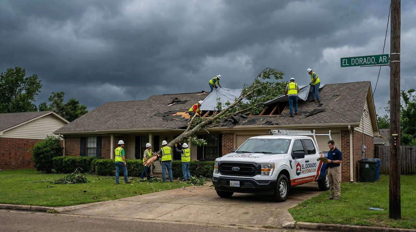 El Dorado Disaster Restoration crew performing wind damage repair