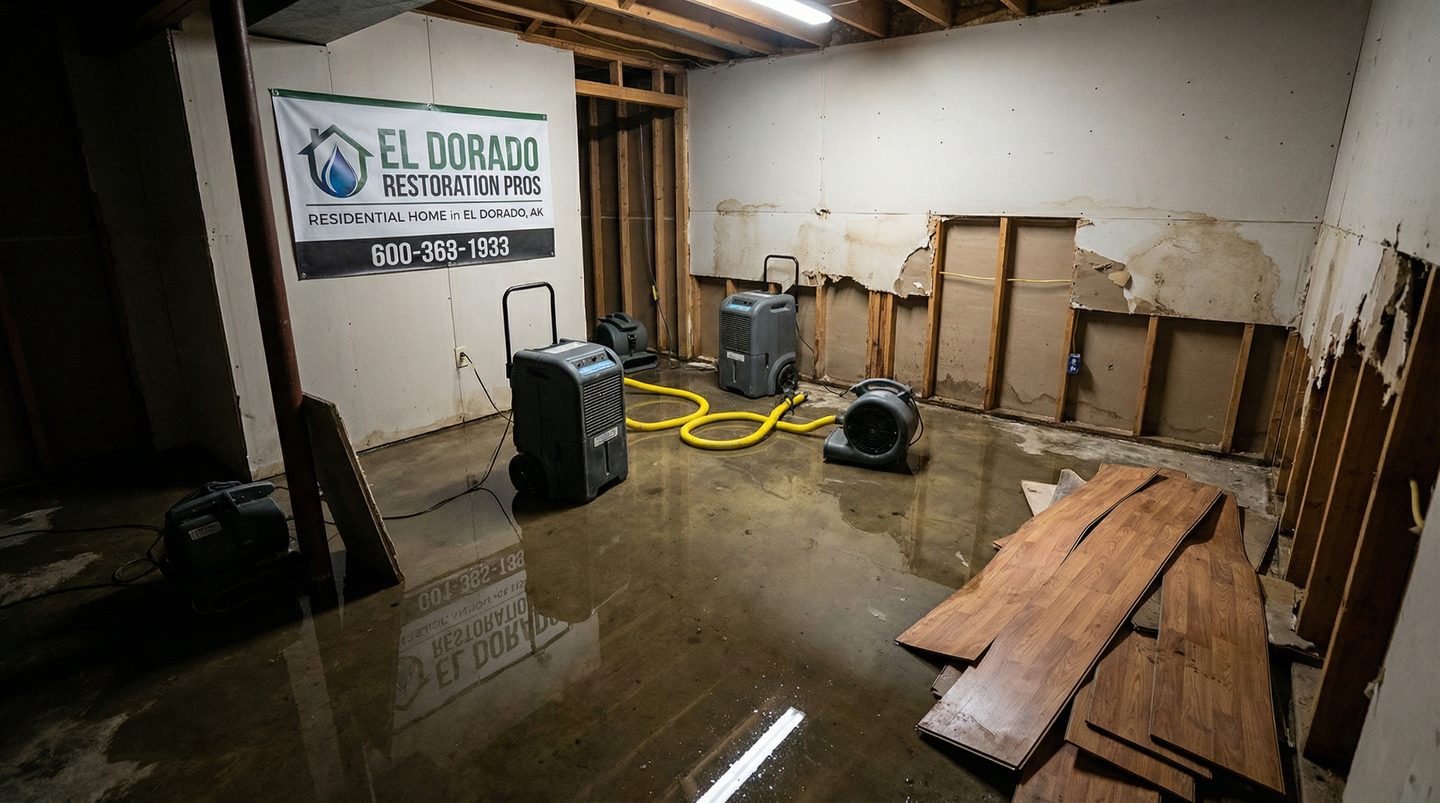 Emergency storm damage requiring tarping and board-up in El Dorado, AR